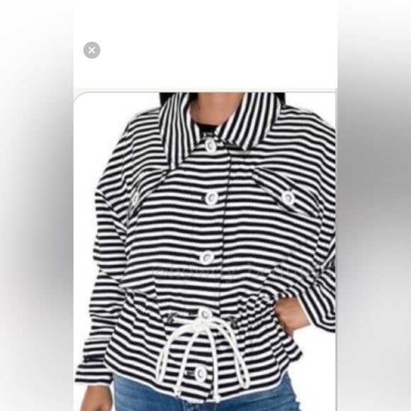 Cabi knit harbor blue and white nautical stripe button down jacket. Size XS - Picture 1 of 10